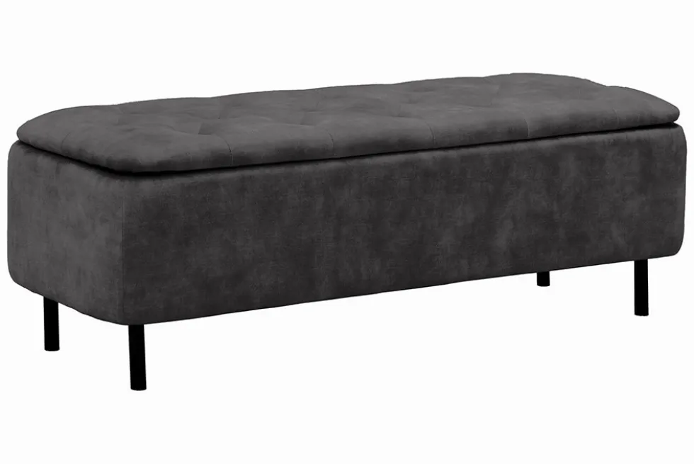 Extravagante Polsterbank EN VOGUE 120cm grau Samt mit Stauraum schwarze Metallbeine