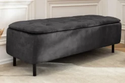 Extravagante Polsterbank EN VOGUE 120cm grau Samt mit Stauraum schwarze Metallbeine