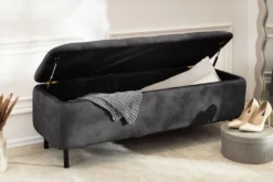 Extravagante Polsterbank EN VOGUE 120cm grau Samt mit Stauraum schwarze Metallbeine