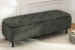 Extravagante Polsterbank EN VOGUE 120cm grün Samt mit Stauraum schwarze Metallbeine