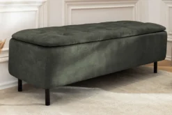 Extravagante Polsterbank EN VOGUE 120cm grün Samt mit Stauraum schwarze Metallbeine