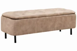 Extravagante Polsterbank EN VOGUE 120cm beige Samt mit Stauraum schwarze Metallbeine