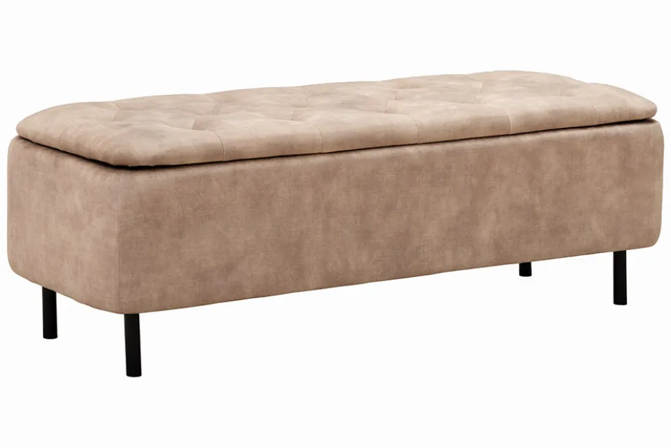 Extravagante Polsterbank EN VOGUE 120cm beige Samt mit Stauraum schwarze Metallbeine