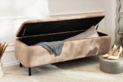 Extravagante Polsterbank EN VOGUE 120cm beige Samt mit Stauraum schwarze Metallbeine