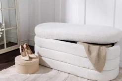 Extravagante Polsterbank VOGUE 115cm creme weiß Bouclé Sitzbank mit Stauraum