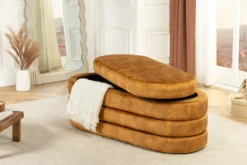 Extravagante Polsterbank VOGUE 115cm senfgelb Samt Sitzbank mit Stauraum