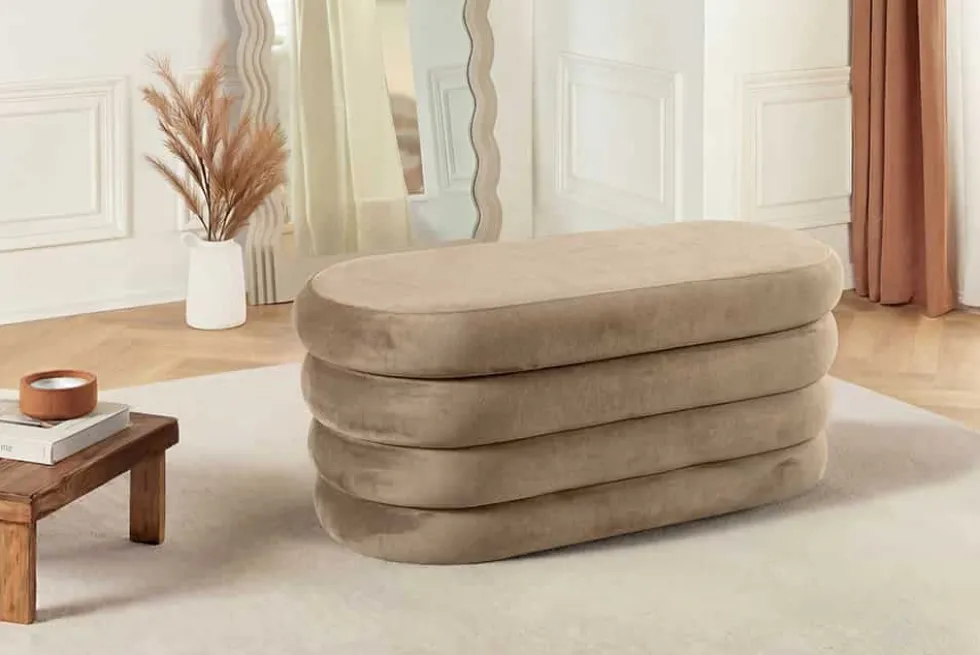 Extravagante Polsterbank VOGUE 85cm champagner Samt Sitzbank mit Stauraum