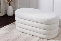 Extravagante Polsterbank VOGUE 85cm weiß Bouclé Sitzbank mit Stauraum