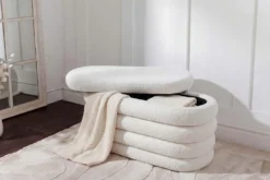 Extravagante Polsterbank VOGUE 85cm weiß Bouclé Sitzbank mit Stauraum