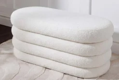 Extravagante Polsterbank VOGUE 85cm weiß Bouclé Sitzbank mit Stauraum