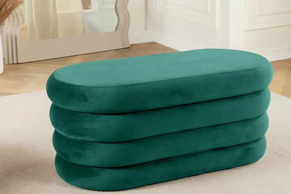 Extravagante Polsterbank VOGUE 85cm grün Samt Sitzbank mit Stauraum
