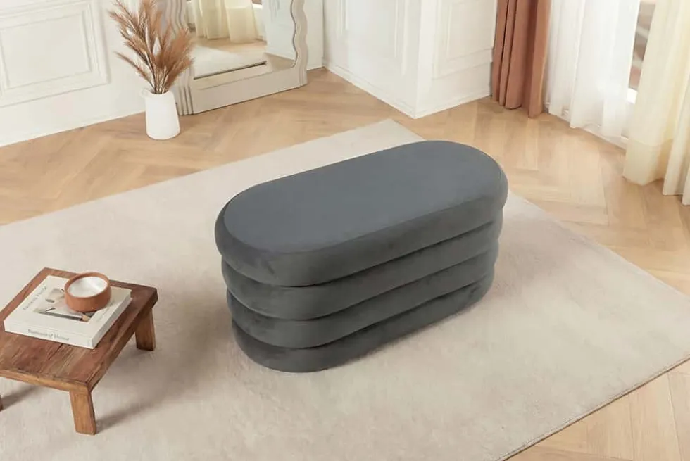 Extravagante Polsterbank VOGUE 85cm grau Samt Sitzbank mit Stauraum