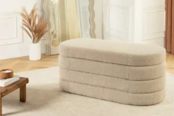 Extravagante Polsterbank VOGUE 115cm taupe Bouclé Sitzbank mit Stauraum