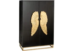 Extravaganter Barschrank ANGEL 140cm schwarz Mangoholz mit goldenen Flügeln