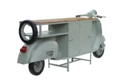 Extravaganter Barschrank SCOOTER 250cm salbei Retro-Konsole Motorroller mit Mangoholz Upcycling