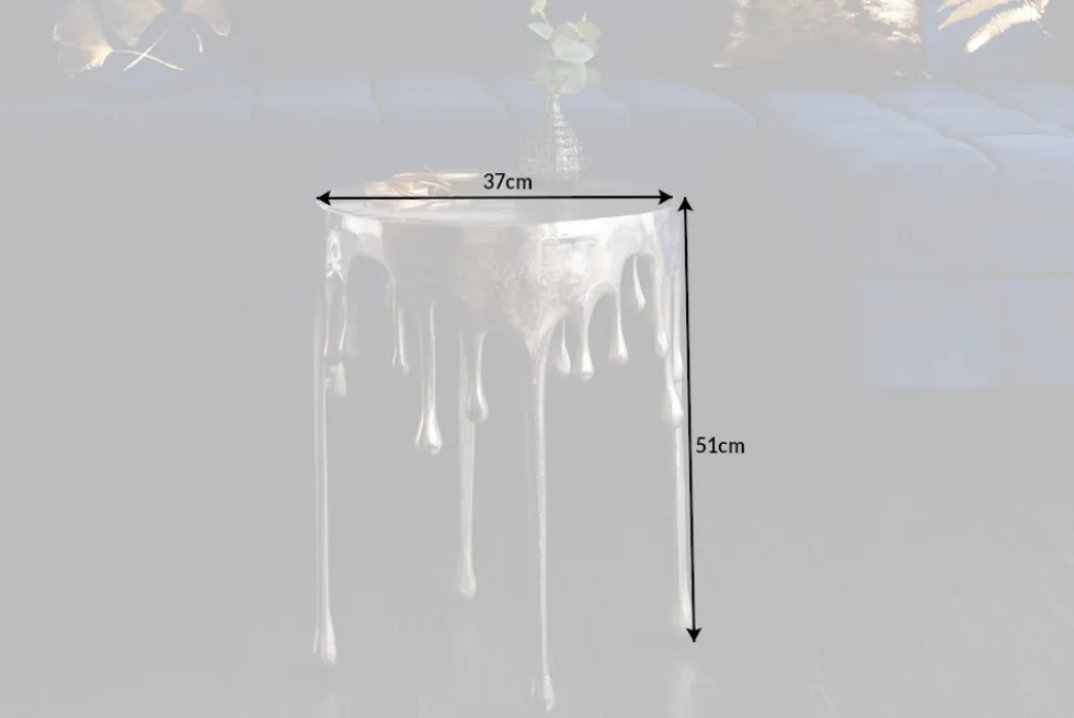 Extravaganter Beistelltisch LIQUID LINE 50cm silber Tropfen-Design Metall Aluminium rund