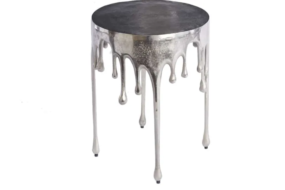 Extravaganter Beistelltisch LIQUID LINE 50cm silber Tropfen-Design Metall Aluminium rund