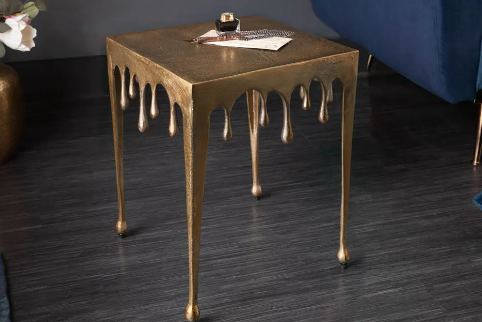 Extravaganter Beistelltisch LIQUID LINE S 34cm gold Tropfen-Design