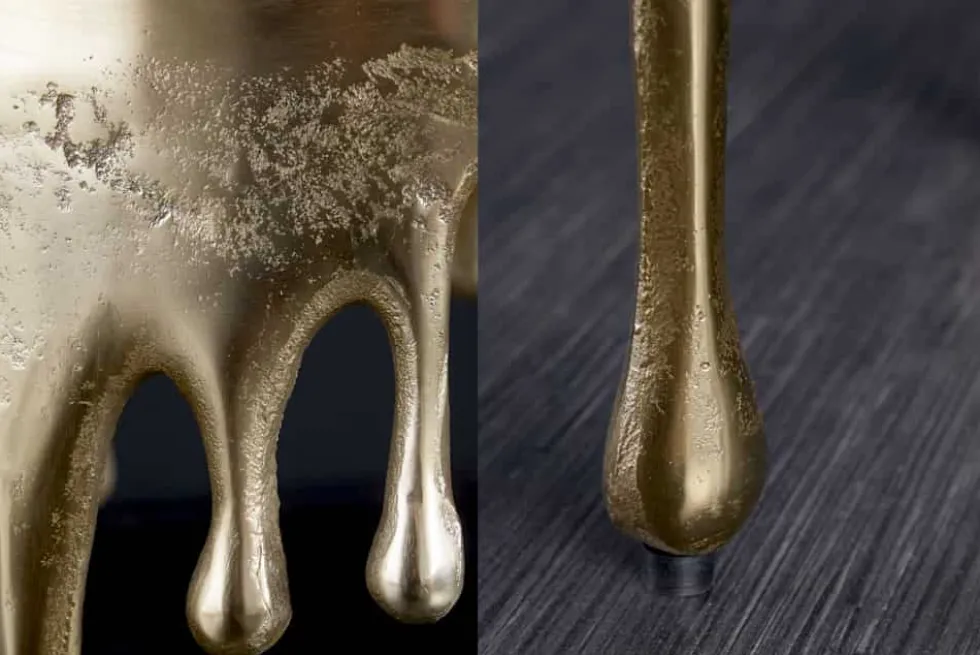 Extravaganter Beistelltisch LIQUID LINE 50cm gold Tropfen-Design Metall Aluminium rund