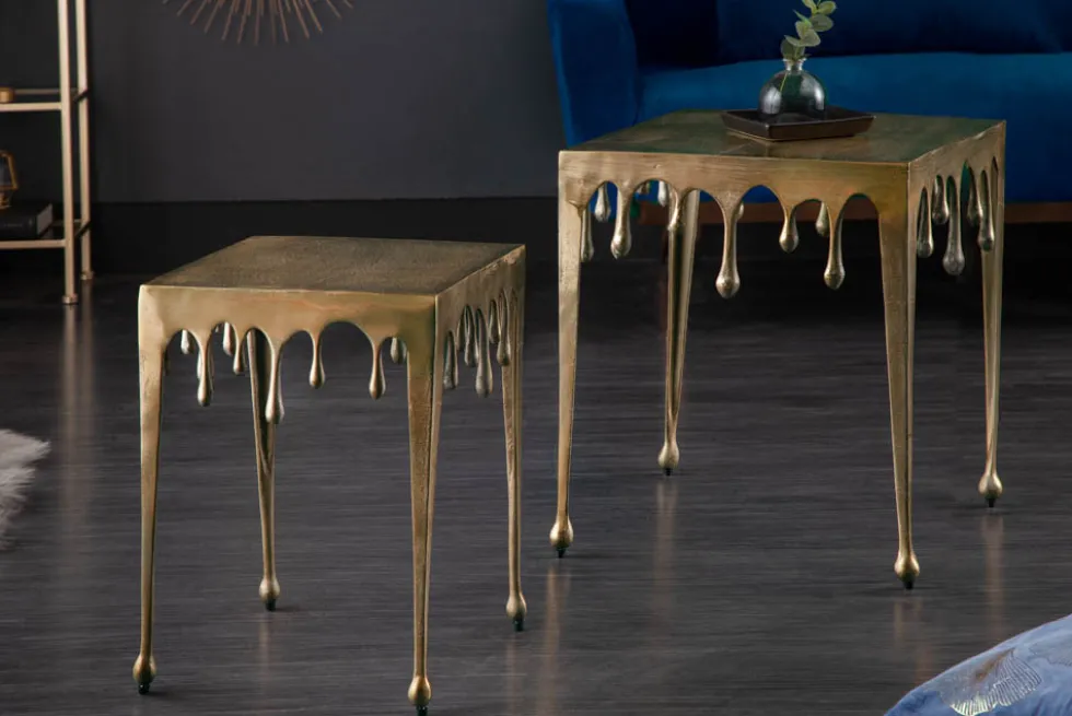 Extravaganter Couchtisch LIQUID LINE L 46cm gold Tropfen-Design
