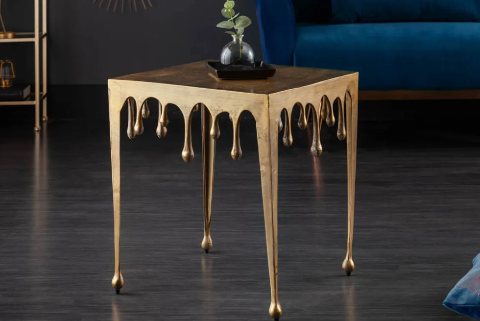 Extravaganter Couchtisch LIQUID LINE L 46cm gold Tropfen-Design