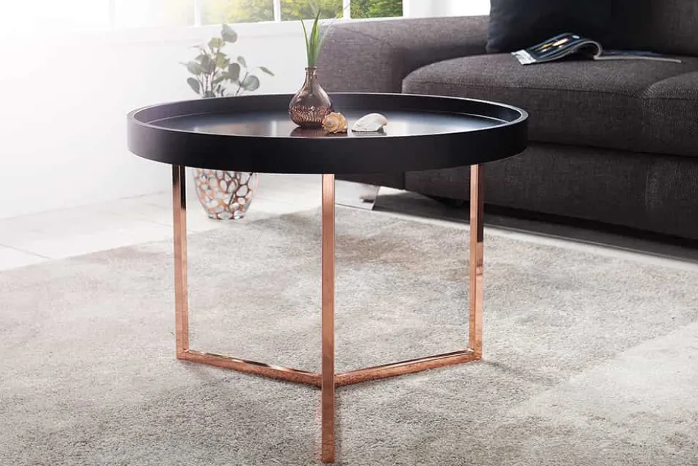 Extravaganter Couchtisch MODULAR 60cm matt schwarz kupfer rund inkl. Tablett