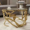Extravaganter Couchtisch SNAKE 70cm gold rund Metall Schlangen-Skulptur Glasplatte