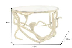 Extravaganter Couchtisch SNAKE 70cm gold rund Metall Schlangen-Skulptur Glasplatte