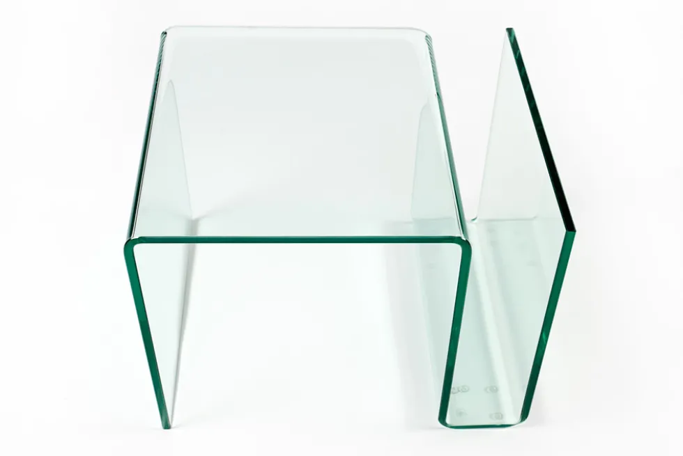 Extravaganter Glas Couchtisch FANTOME 50cm Beistelltisch mit Ablage für Magazine transparent