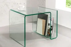 Extravaganter Glas Couchtisch FANTOME 50cm Beistelltisch mit Ablage für Magazine transparent