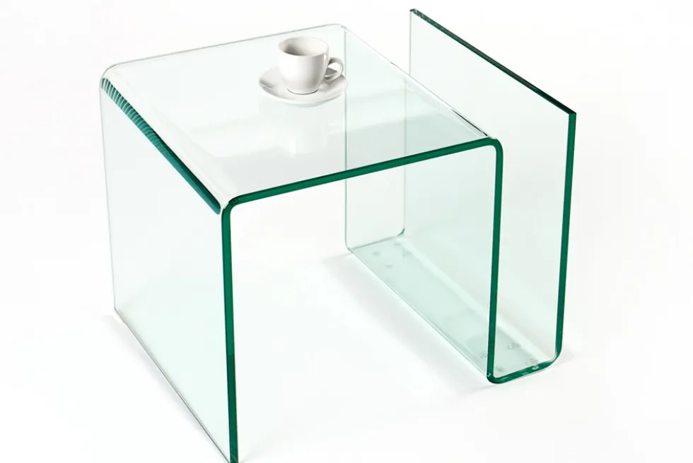 Extravaganter Glas Couchtisch FANTOME 50cm Beistelltisch mit Ablage für Magazine transparent