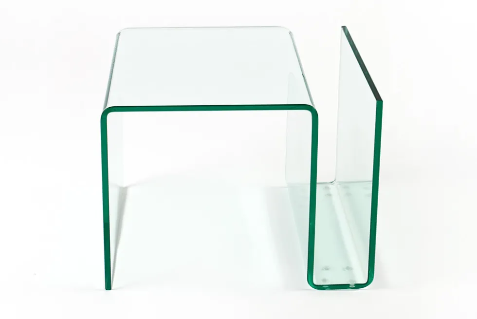 Extravaganter Glas Couchtisch FANTOME 50cm Beistelltisch mit Ablage für Magazine transparent