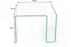 Extravaganter Glas Couchtisch FANTOME 50cm Beistelltisch mit Ablage für Magazine transparent