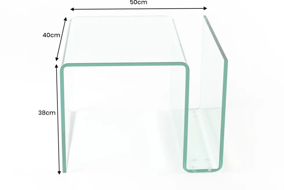 Extravaganter Glas Couchtisch FANTOME 50cm Beistelltisch mit Ablage für Magazine transparent