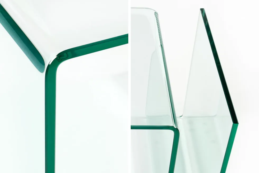 Extravaganter Glas Couchtisch FANTOME 50cm Beistelltisch mit Ablage für Magazine transparent