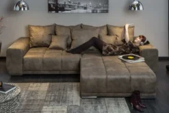 Extravaganter Hocker ELEGANCIA 110cm taupe mit Ziersteppung