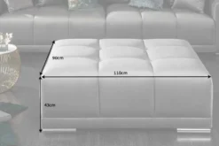 Extravaganter Hocker ELEGANCIA 110cm silbergrau Samt mit Ziersteppung