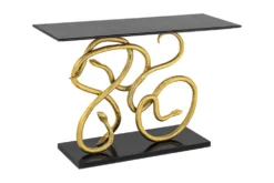Extravaganter Konsolentisch WILDLIFE SNAKE 115cm schwarz gold Marmor Schlange Skulptur