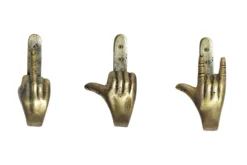 Extravagantes 3er Set Kleiderhaken FINGERS messing Metall-Aluminium Wandgarderobe