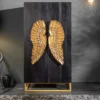 Extravagantes Highboard ANGEL 140cm schwarz Mangoholz mit goldenen Flügeln