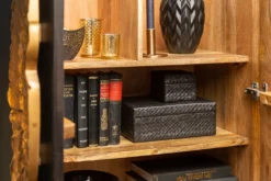 Extravagantes Highboard ANGEL 140cm schwarz Mangoholz mit goldenen Flügeln
