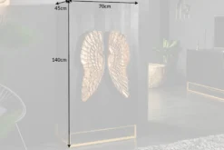 Extravagantes Highboard ANGEL 140cm schwarz Mangoholz mit goldenen Flügeln