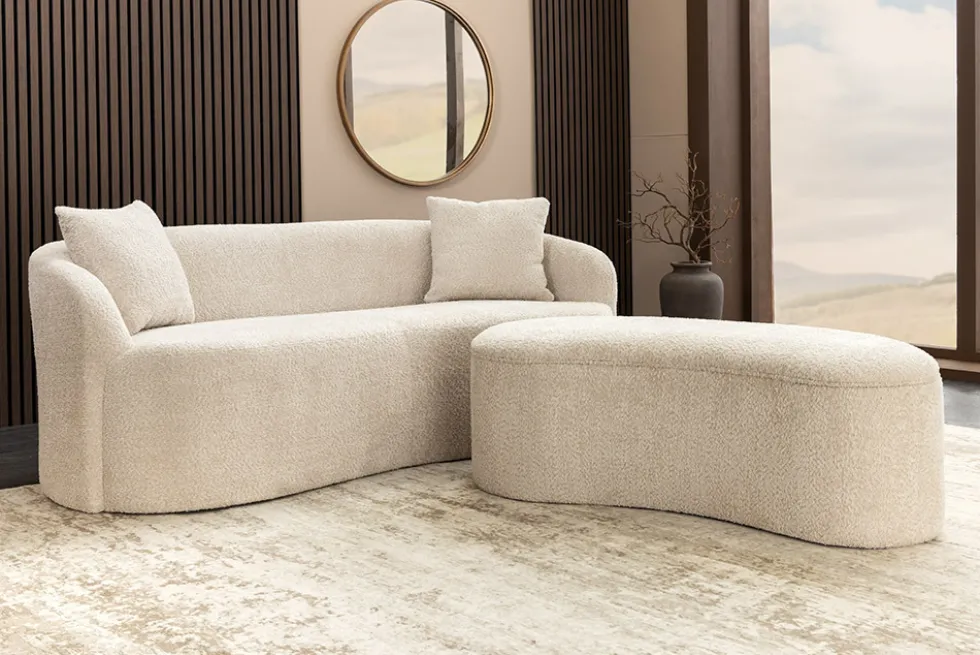 Extravagantes Sofa ELEMENTAL 180cm champagner beige Feinstrick Bouclé 2-Sitzer