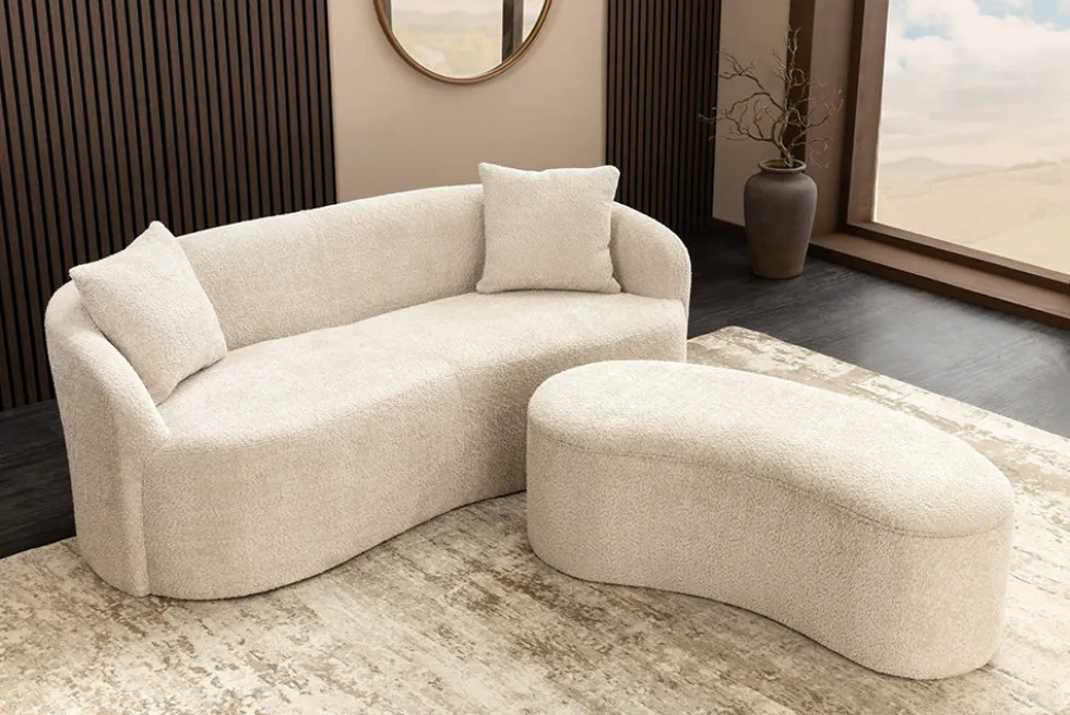 Extravagantes Sofa ELEMENTAL 180cm champagner beige Feinstrick Bouclé 2-Sitzer