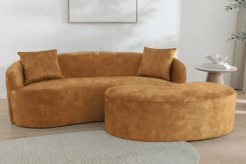 Extravagantes Sofa ELEMENTAL 180cm senfgelb Samt 2-Sitzer Couch Federkern