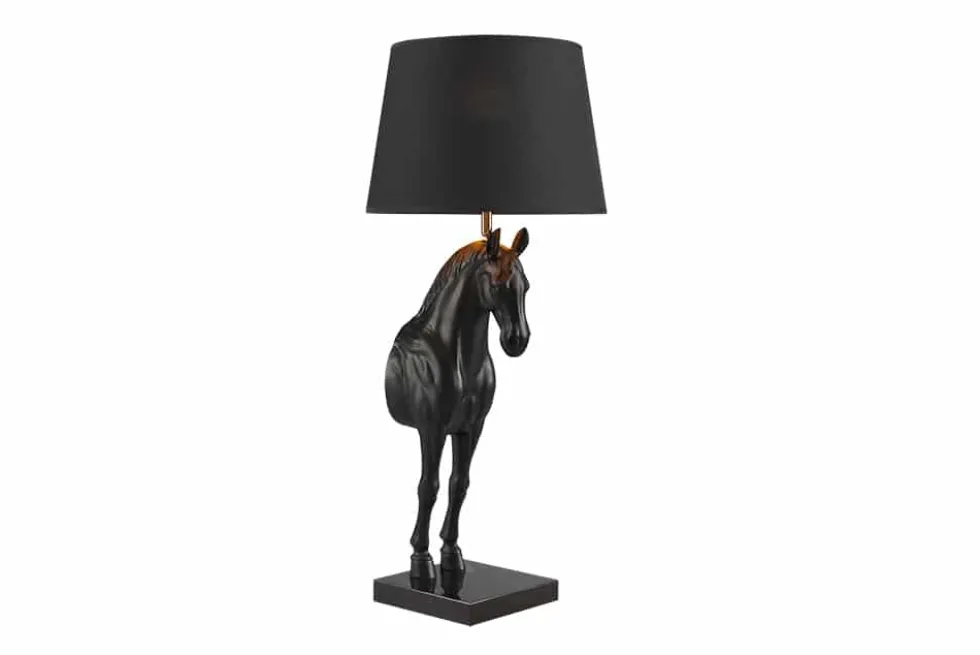 Extravagante Tischlampe BLACK BEAUTY 75cm schwarz gold Pferde-Skulptur