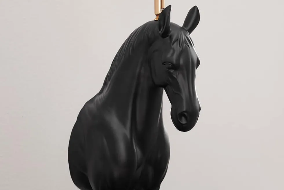 Extravagante Tischlampe BLACK BEAUTY 75cm schwarz gold Pferde-Skulptur