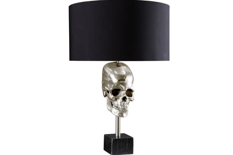 Extravagante Tischlampe SKULL 56cm schwarz silber Metall Totenkopf Skulptur Leuchte