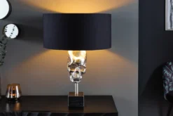 Extravagante Tischlampe SKULL 56cm schwarz silber Metall Totenkopf Skulptur Leuchte