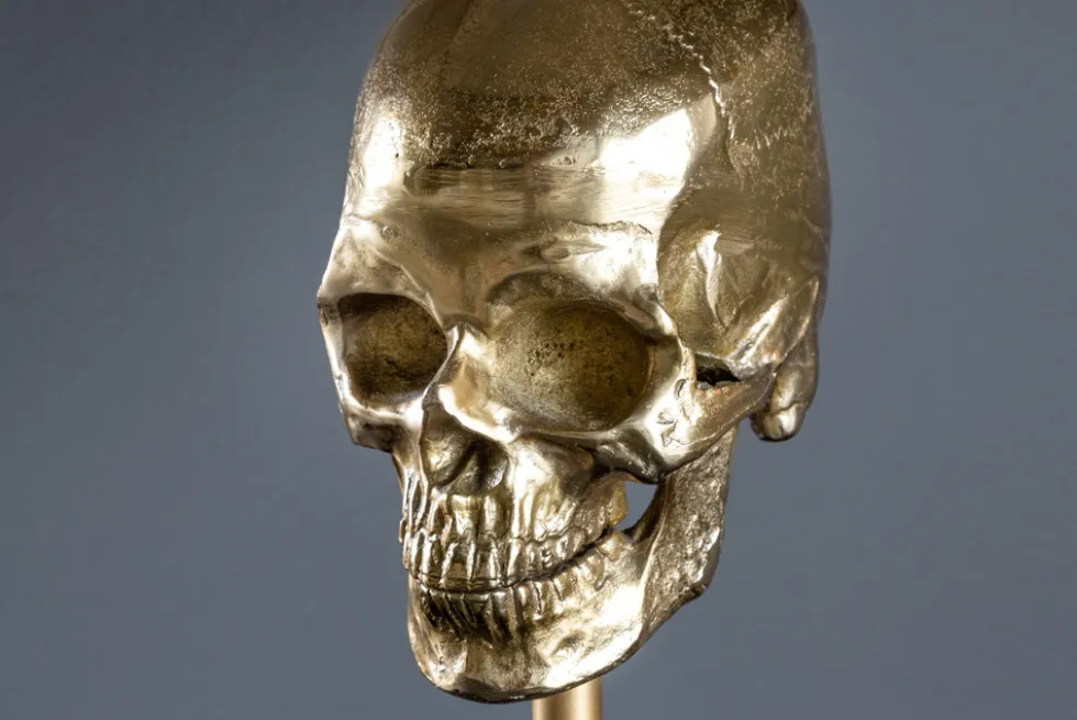 Extravagante Tischlampe SKULL 56cm schwarz gold Metall Totenkopf Skulptur Leuchte
